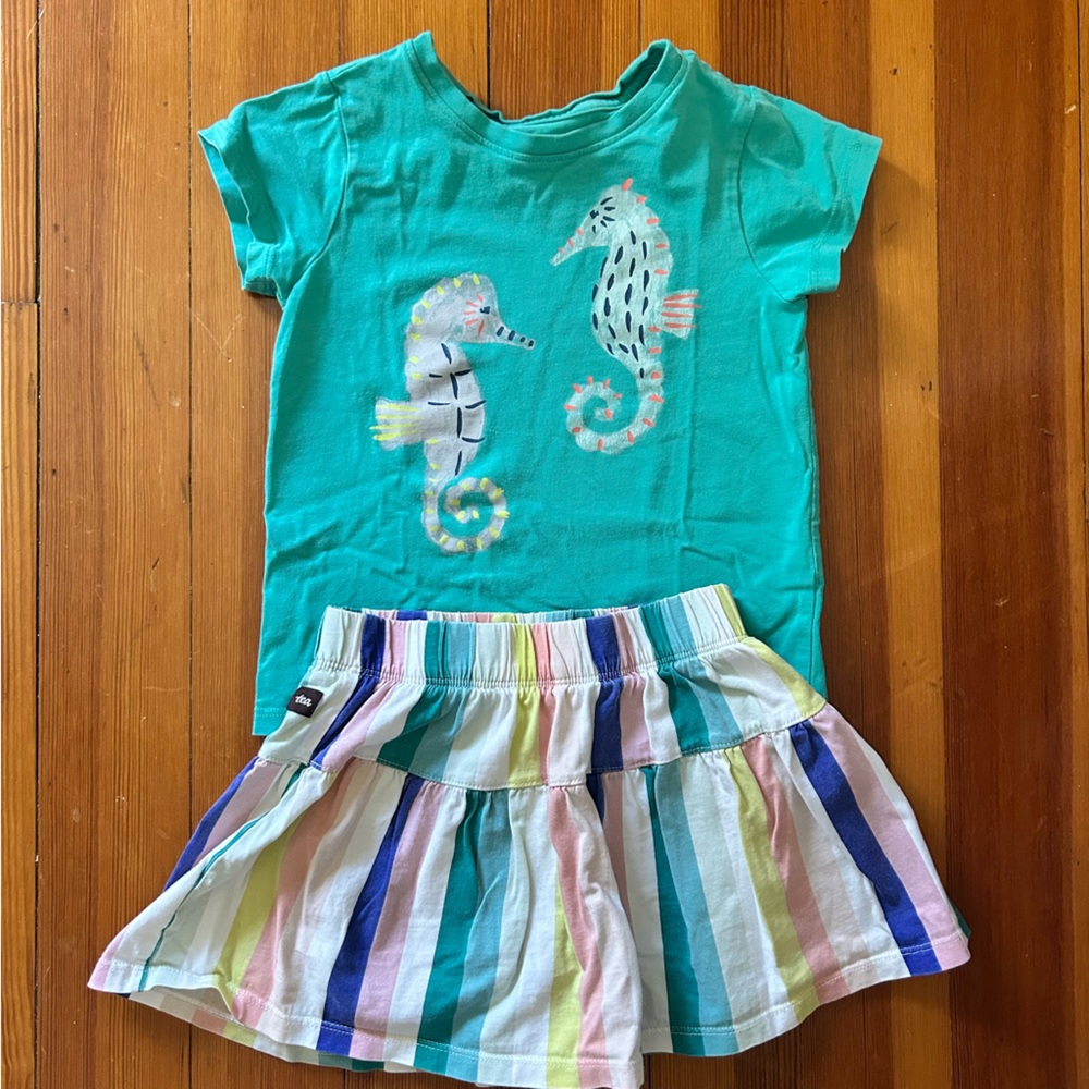 Tea Collection Tee & Skort Set - seahorses  -size 4 girls